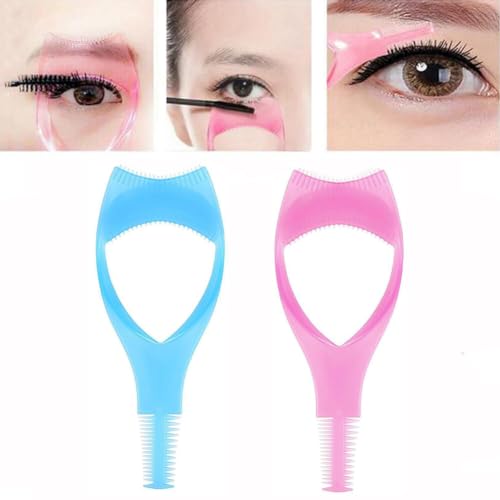 ericotry 2 Stück Wimpernkamm Applikator 3in1 Mascara Shield Guard Wimpernbürste Lockenwickler Applikator Make-up Oberes Unteres Auge Lash Comb Applikator Guide Tool (Blau + Rosa) von ericotry