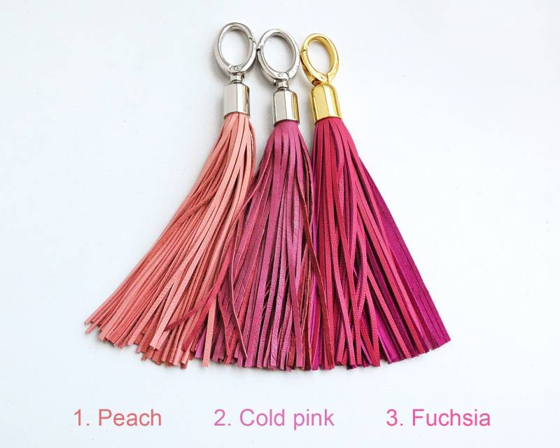 Leder Quaste Schlüsselanhänger, Hot Pink Und Pfirsich Leder Quaste Schlüsselanhänger, Hot Pink Und Pfirsich von erikasleather