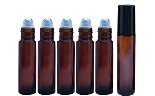 Bernstein 6 Stück 10 ml 0.34oz braun auf Rolle-Flaschen Glas mit Edelstahl-Roller Ball für Öl Parfums Lip Gloss Balm Roller Flasche Flakon Container von erioctry