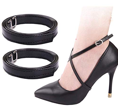 Schuhbänder für Damen und Mädchen, abnehmbar, rutschfest, PU-Leder, zum Halten von losen High Heels, Schnürsenkeln, Schwarz - Schwarz - Größe: 33 EU von erioctry