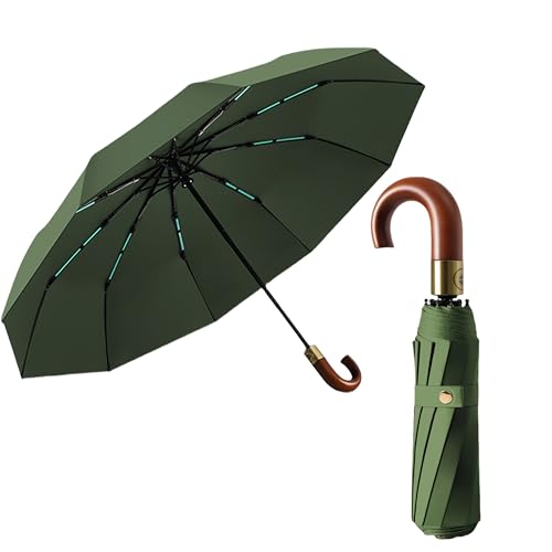 Luxuriösem Gebogenem Echtholzgriff Sonnenschutz Reise10 Rippen mit Freien UV Schutz Faltender Regenschirm Taschenschirm für Damen und Herren,öffnen und Schließen zu Automatik,Wasserdicht von erised's bifrost