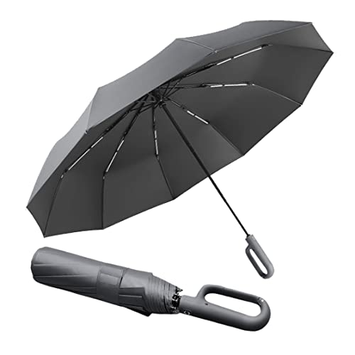 Taschenschirm Sturmfest bis 140 km Windproof,Beschichtung Gegen Feuchtigkeitsschäden,Freien UV Faltender Sonnenschutz Regenschirm mit Schirmtasche/Ergonomischer Griff Automatik,Herren und Damen（Grau） von erised's bifrost