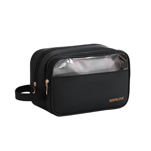 Tragbare Reise wasserdicht Makeup Tasche/Cosmetic Bag mit goldenem Reißverschluss für Frauen und Mädchen/Weit Offen Kosmetik Organizer aus PU-Leder mit seitlichem Griff/Nagellack&Makeup Pinsel von erised's bifrost