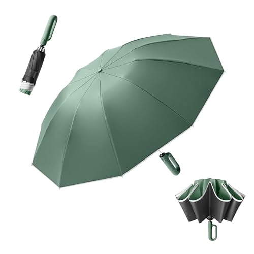 Umgekehrter Reverse Golf Regenschirm 10 Rippen groß–Automatisches Öffnen/Schließen, Umbrella, Karabinergriff Herren und Damen,UV Schutz Sonnenschirm Taschenschirm UPF 50 Reflektoren Am Rand von erised's bifrost