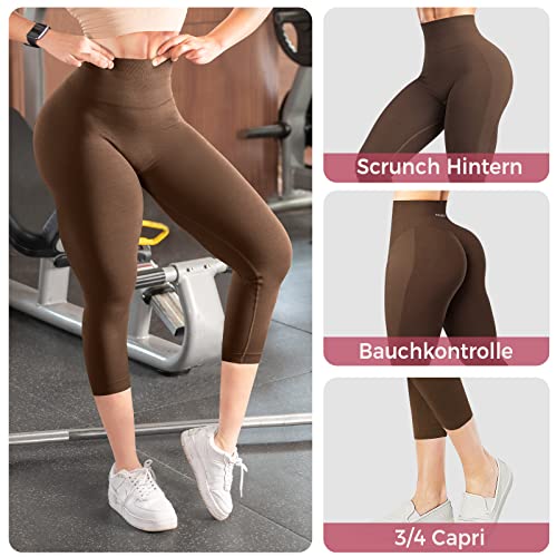 erleecy Scrunch Butt Sport Leggings Damen 3/4, Push Up Booty Seamless Gym Leggings High Waist Damen Capri Leggings Kurze Yoga Hosen Blickdicht Shorts von erleecy