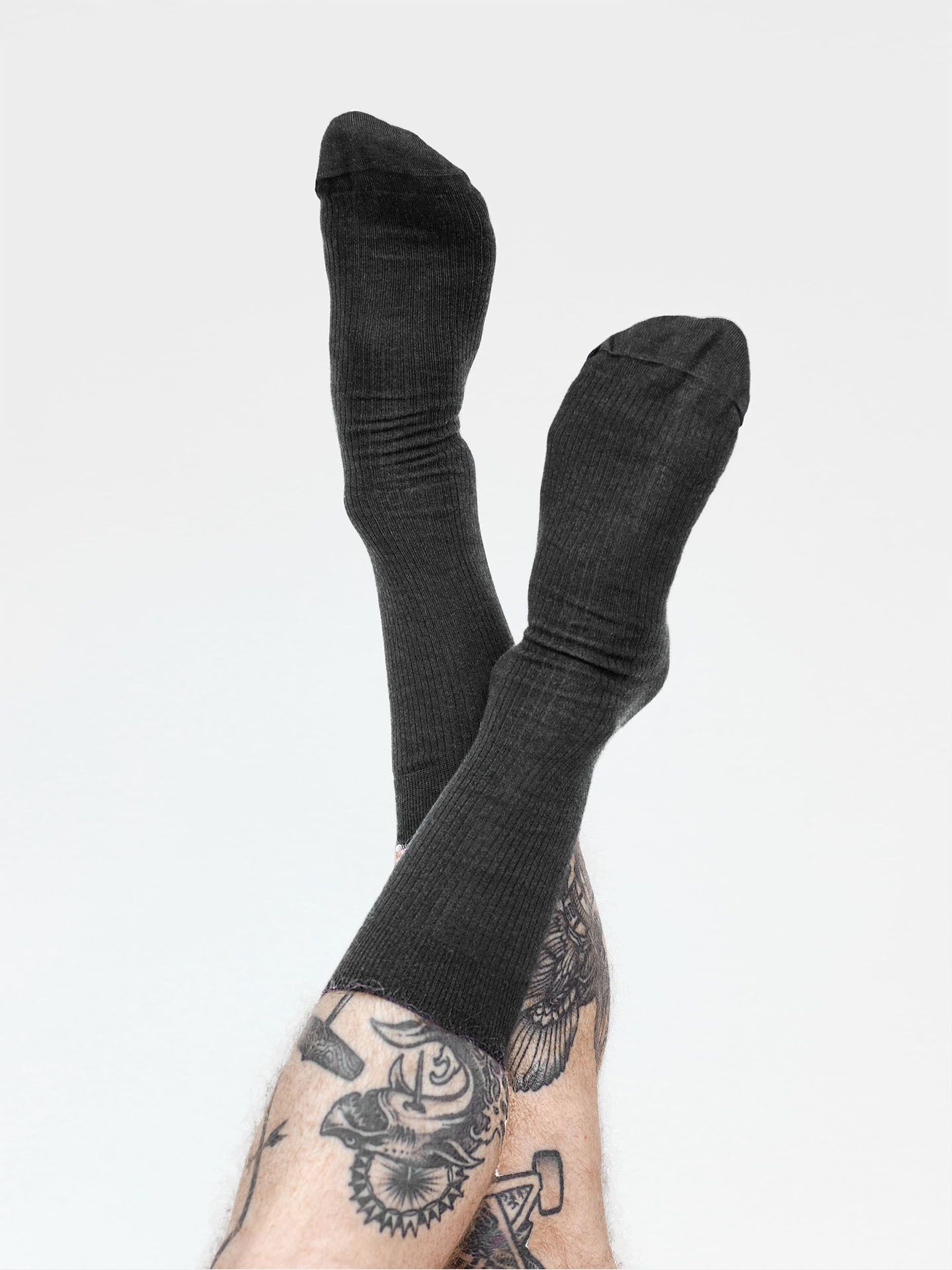 erlich textil Casual Cotton Gerippte Socken im 3er Pack für Unisex aus Baumwolle (aus kontrolliert biologischem Anbau) in schwarz-melange von erlich textil