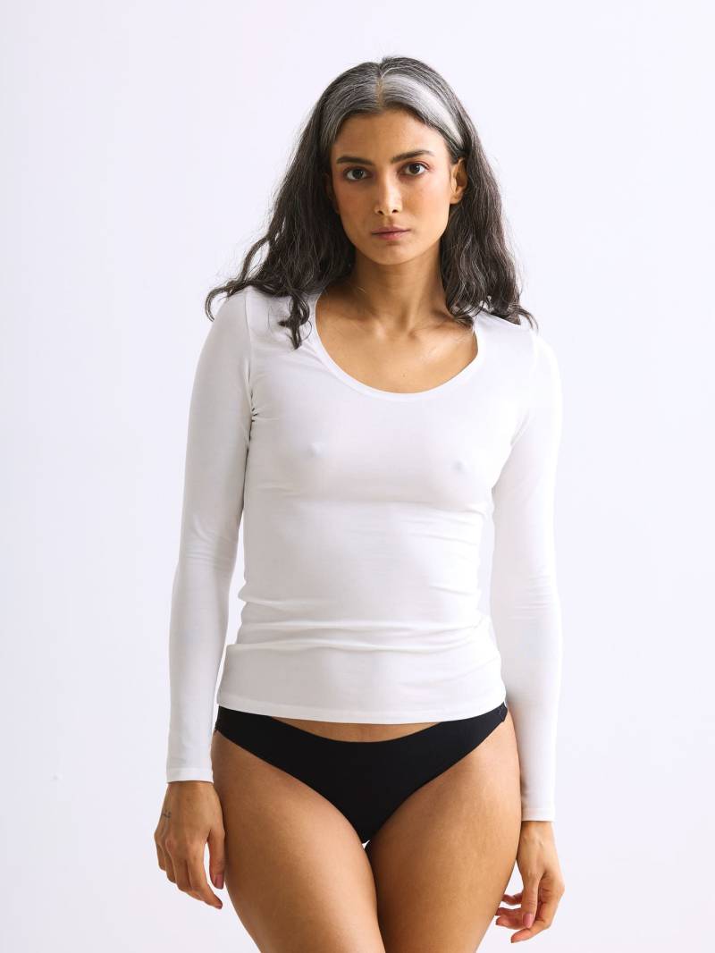 erlich textil Light Touch tiefausgeschnittenes Langarmshirt für Frauen aus TENCEL™ Lyocell in ecru von erlich textil