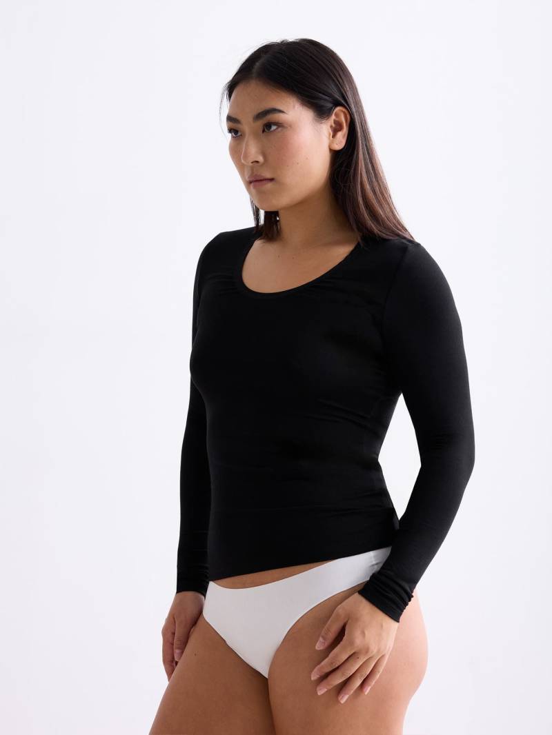 erlich textil Light Touch tiefausgeschnittenes Langarmshirt für Frauen aus TENCEL™ Lyocell in schwarz von erlich textil