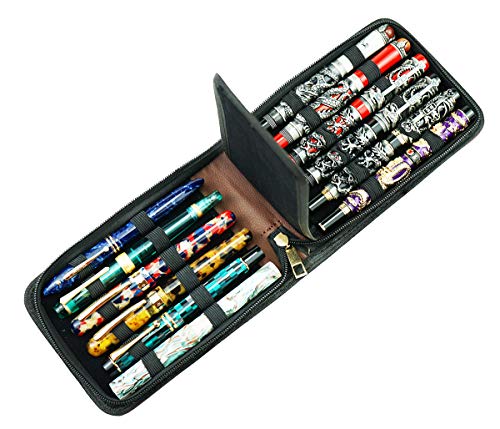 12 Füllfederhalter Etui PU Leder Rollerball Pen Display Halter Tasche Tasche Große Kapazität für Ihre Sammlung - Braun von erofa