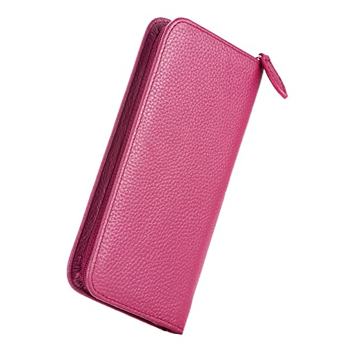 Füllfederhalteretui aus echtem Leder, 3 Geteilte Schlitze rosarote Farbe, Stiftetui mit Reißverschluss, handgefertigter Displayhalter für Tintenroller von erofa