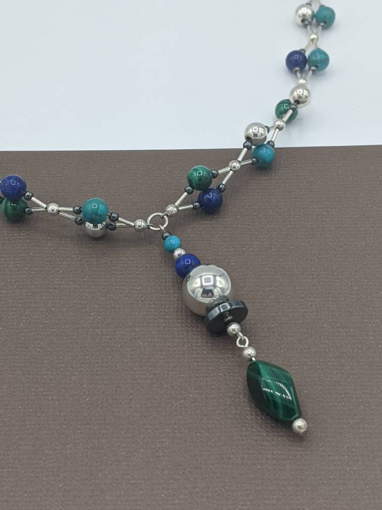 Ooak Sterling Silber Perlenkette, Lapis Lazuli, Malachit, Türkis von eronel