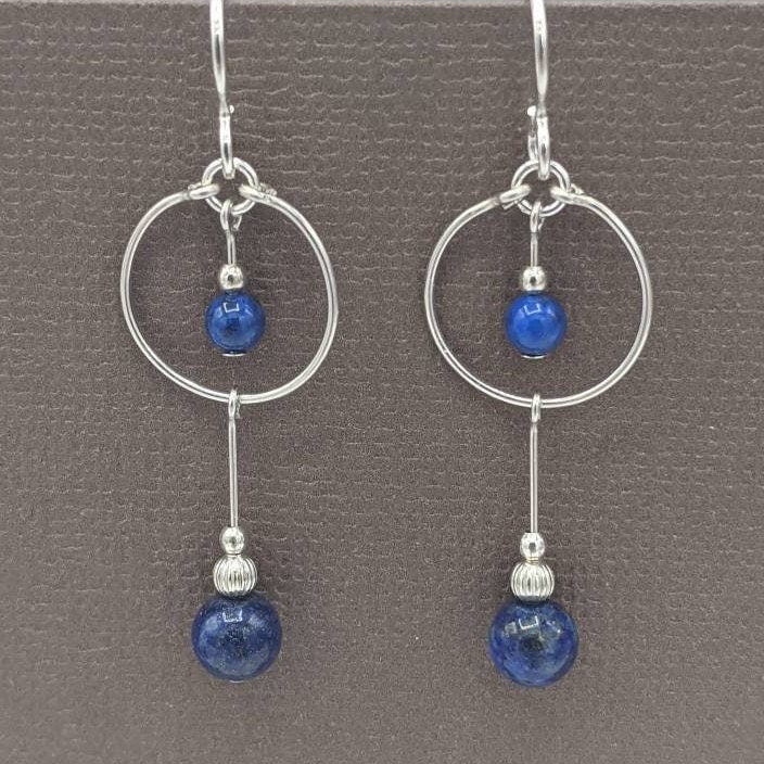 sterling Silber Lapis Lazuli Ohrringe, Handgemachte Creolen, Leichte Edelstein Ohrringe von eronel