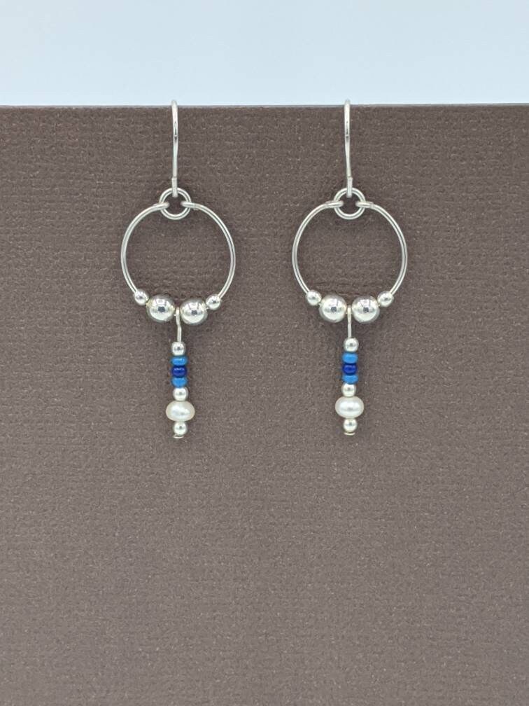 sterling Silber Creolen, Süßwasserperle & Rocailles Baumeln von eronel