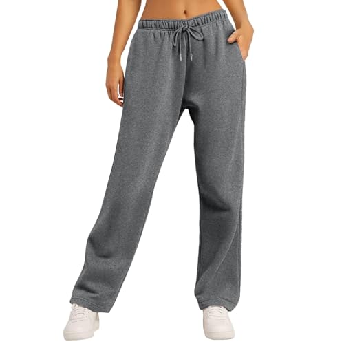 Jogginghose Damen Baumwolle Lang Freizeithosen High Waist Lässige Loose Sweathose mit Taschen Trainingshose Oversize Sporthose Zweifarbig Sommerhose Casual Mode S-XXXL von errcom