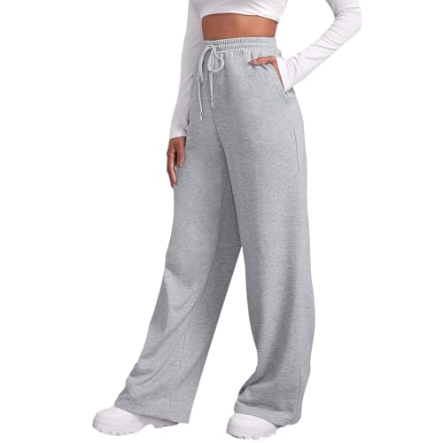 Jogginghose Damen Baumwolle Lang Freizeithosen High Waist Lässige Loose Sweathose mit Taschen Trainingshose Oversize Sporthose Zweifarbig Sommerhose Casual Mode S-XXXL von errcom