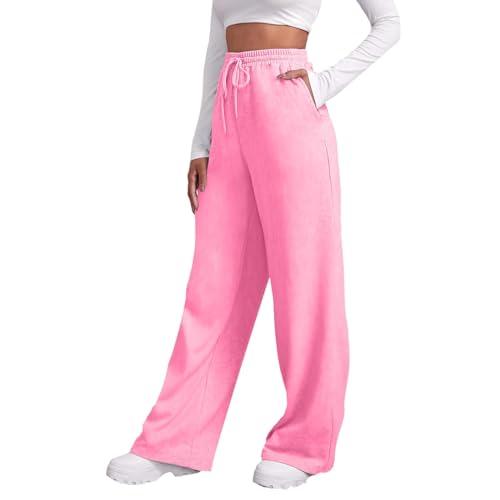 Jogginghose Damen Baumwolle Lang Freizeithosen High Waist Lässige Loose Sweathose mit Taschen Trainingshose Oversize Sporthose Zweifarbig Sommerhose Casual Mode S-XXXL von errcom