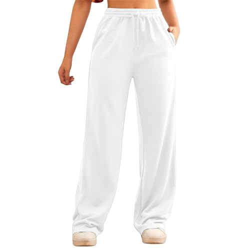 Jogginghose Damen Baumwolle Lang Freizeithosen High Waist Lässige Loose Sweathose mit Taschen Trainingshose Oversize Sporthose Zweifarbig Sommerhose Casual Mode S-XXXL von errcom