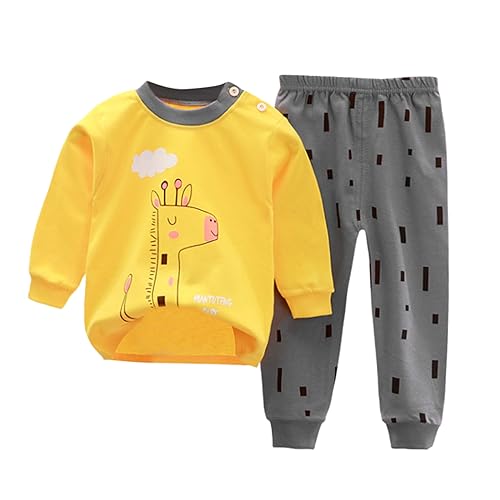 Jungen Schlafanzug Langarm Herbst Winter Kinder Nachtwäsche Zweiteiliger Baumwolle Schlafanzug Dinosaurier Giraffe Shark Tiger Bagger Rakete 1-7 Jahre von errcom