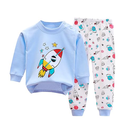 Jungen Schlafanzug Langarm Herbst Winter Kinder Nachtwäsche Zweiteiliger Baumwolle Schlafanzug Dinosaurier Giraffe Shark Tiger Bagger Rakete 1-7 Jahre von errcom