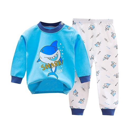 Jungen Schlafanzug Langarm Herbst Winter Kinder Nachtwäsche Zweiteiliger Baumwolle Schlafanzug Dinosaurier Giraffe Shark Tiger Bagger Rakete 1-7 Jahre von errcom