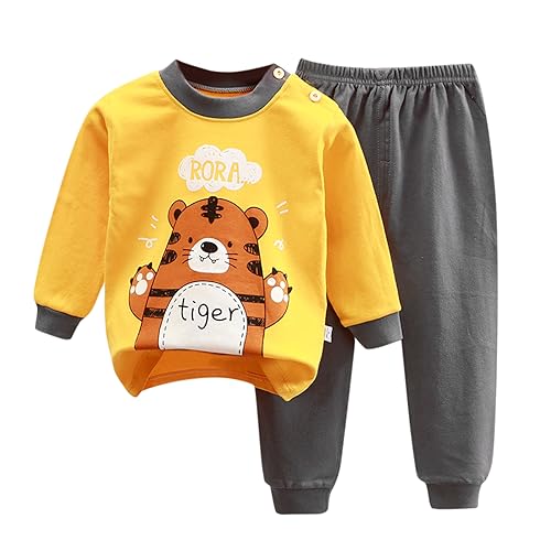 Jungen Schlafanzug Langarm Herbst Winter Kinder Nachtwäsche Zweiteiliger Baumwolle Schlafanzug Dinosaurier Giraffe Shark Tiger Bagger Rakete 1-7 Jahre von errcom