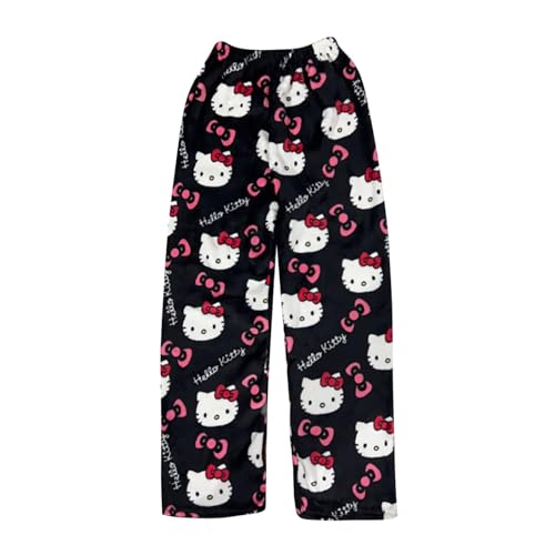 Schlafanzug Damen Hosen Lang Flanell Pyjama Hose Damen Schlafhose Weich Kawaii Pyjamas Anime Bequeme Winter Schlafanzughose von errcom