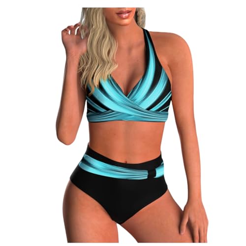 errcom Damen Zweiteiliger Badeanzug Sexy V Ausschnitt überkreuztes Blumenmuster Bikini Swimsuit Bademode Bauchkontrolle Bikini Sets von errcom