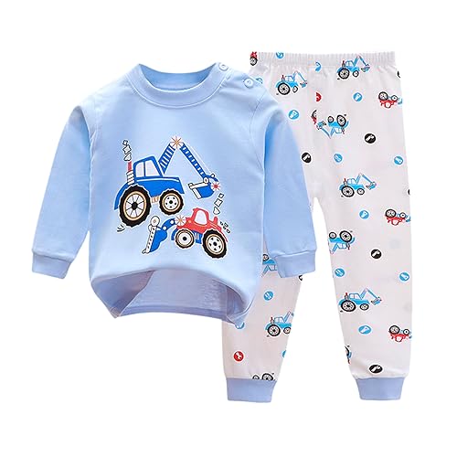 errcom Jungen Schlafanzug Langarm Herbst Winter Kinder Nachtwäsche Zweiteiliger Baumwolle Schlafanzug Dinosaurier Giraffe Shark Tiger Bagger Rakete 1-7 Jahre von errcom