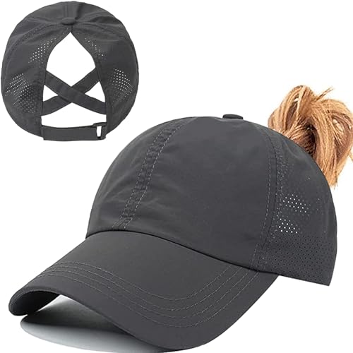 errcom Pferdeschwanz Baseballkappe Damen Sommer Einstellbare Schnell trocknende Masche Atmungsaktiv Baseballmütze Unisex Criss Cross Hüte Sport Mütze von errcom