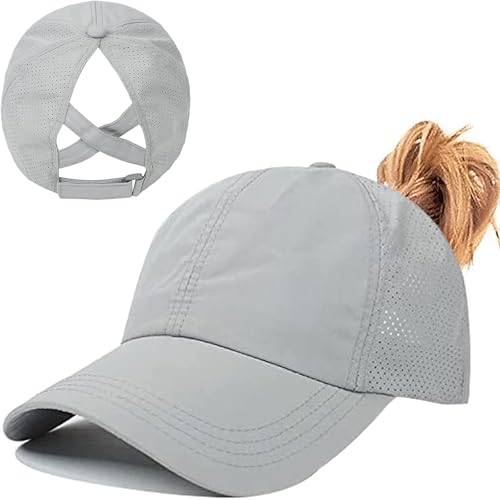 errcom Pferdeschwanz Baseballkappe Damen Sommer Einstellbare Schnell trocknende Masche Atmungsaktiv Baseballmütze Unisex Criss Cross Hüte Sport Mütze von errcom