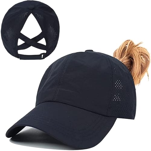 errcom Pferdeschwanz Baseballkappe Damen Sommer Einstellbare Schnell trocknende Masche Atmungsaktiv Baseballmütze Unisex Criss Cross Hüte Sport Mütze von errcom
