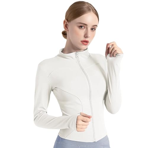 errcom T-Shirt Damen Gym Top Sport Oberteil Yoga Langarm Crop Top Sportshirt Leicht Fitness Oberteil mit Halbem Reißverschluss und Daumenloch von errcom