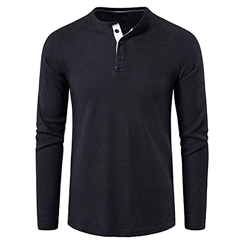 Langarmshirts Herren Lässiges Lockeres Henley Shirt Rundhals mit Knöpfen Casual Einfarbig Lange Ärmel Oversize Langarm Oberteile Blusen T-Shirt Tops Longsleeve mit mehrerer Farbe von erthome1