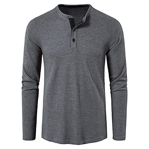 Langarmshirts Herren Lässiges Lockeres Henley Shirt Rundhals mit Knöpfen Casual Einfarbig Lange Ärmel Oversize Langarm Oberteile Blusen T-Shirt Tops Longsleeve mit mehrerer Farbe von erthome1