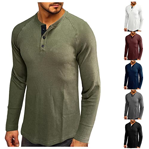 Langarmshirts Herren Lässiges Lockeres Henley Shirt Rundhals mit Knöpfen Casual Einfarbig Lange Ärmel Oversize Langarm Oberteile Blusen T-Shirt Tops Longsleeve mit mehrerer Farbe von erthome1