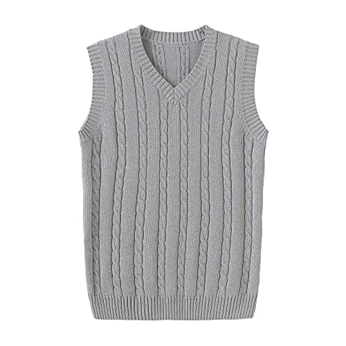 erthome1 Strick Pullunder Herren Ärmellos V-Ausschnitt Weste Strickweste Einfarbig Oversized Wolle Strickwaren Pullover Strickjacken Tanktops Feinstrick für Frühling Herbst Winter, XL, Grau von erthome1