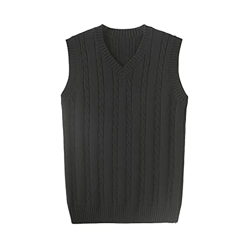 erthome1 Strick Pullunder Schwarz Herren Ärmellos V-Ausschnitt Weste Strickweste Einfarbig Oversized Wolle Strickwaren Pullover Strickjacken Tanktops Feinstrick für Frühling Herbst Winter von erthome1