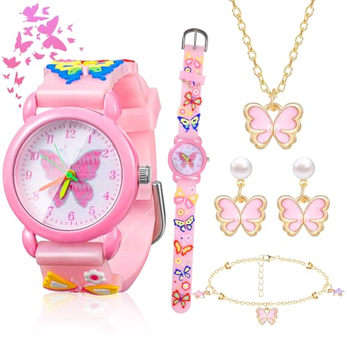 ertlutw Kinder Uhren für Mädchen ab 3-10 Jahre,Nette Armbanduhr Mädchen Kinderuhr Analog Quarz Armbanduhr Kinderuhr Schmetterling 3D Cartoon Mädchenuhr Armbanduhr für Kinder von ertlutw