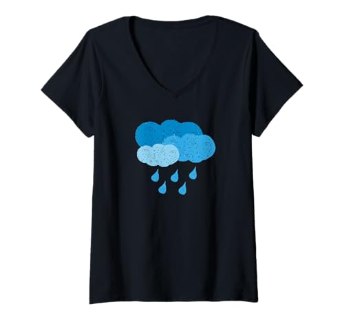 Damen Blaue Sturmwolken mit fallenden Regentropfen – Regenwetter T-Shirt mit V-Ausschnitt von es designs