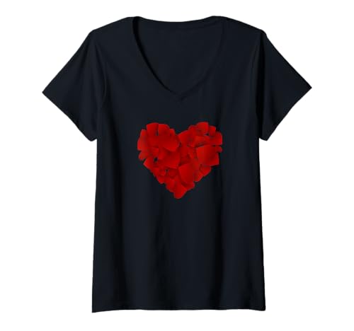 Damen Herz aus roten Herzen überlappend T-Shirt mit V-Ausschnitt Damen Herz aus roten Herzen überlappend T-Shirt mit V-Ausschnitt von es designs