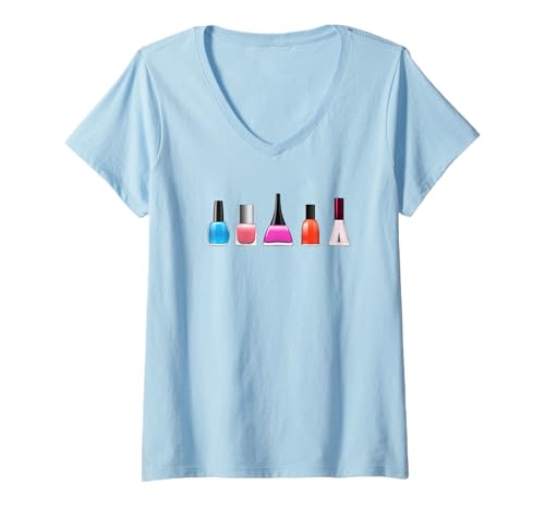 Damen Maniküre-Nagellack-Sortiment T-Shirt mit V-Ausschnitt Damen Maniküre-Nagellack-Sortiment T-Shirt mit V-Ausschnitt von es designs