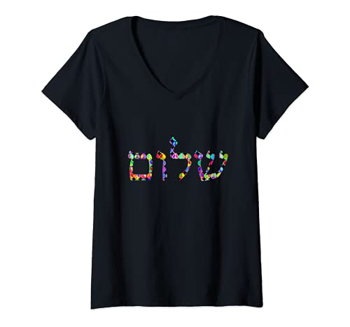 Damen Shalom in hebräischen Friedenszeichen. T-Shirt mit V-Ausschnitt von es designs