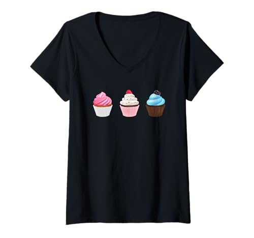 Damen Verzierte Cupcakes Schokolade Vanille Fancy Frosted T-Shirt mit V-Ausschnitt Damen Verzierte Cupcakes Schokolade Vanille Fancy Frosted T-Shirt mit V-Ausschnitt von es designs