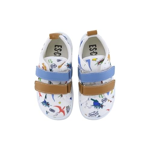 escoolers Umweltfreundliche Canvas-Schuhe für Jungen und Mädchen mit lustigen Designs – hergestellt in Spanien., Weiß, verschiedene Dinosaurier, 34 EU von escoolers