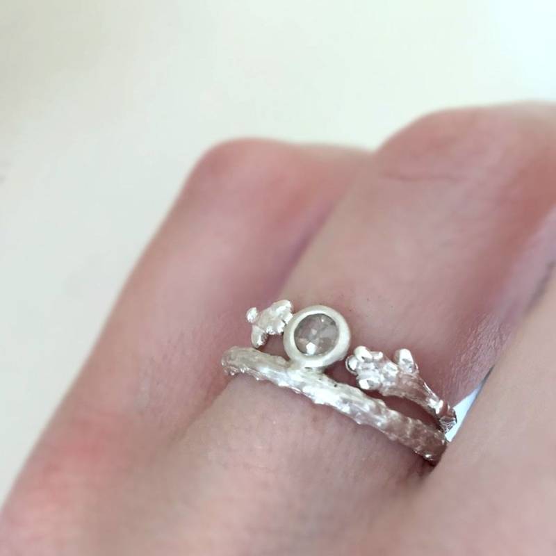 Rosenschliff Diamant Ring Set Sterling Silber Ehe - Und Verlobungsringe von esdesigns