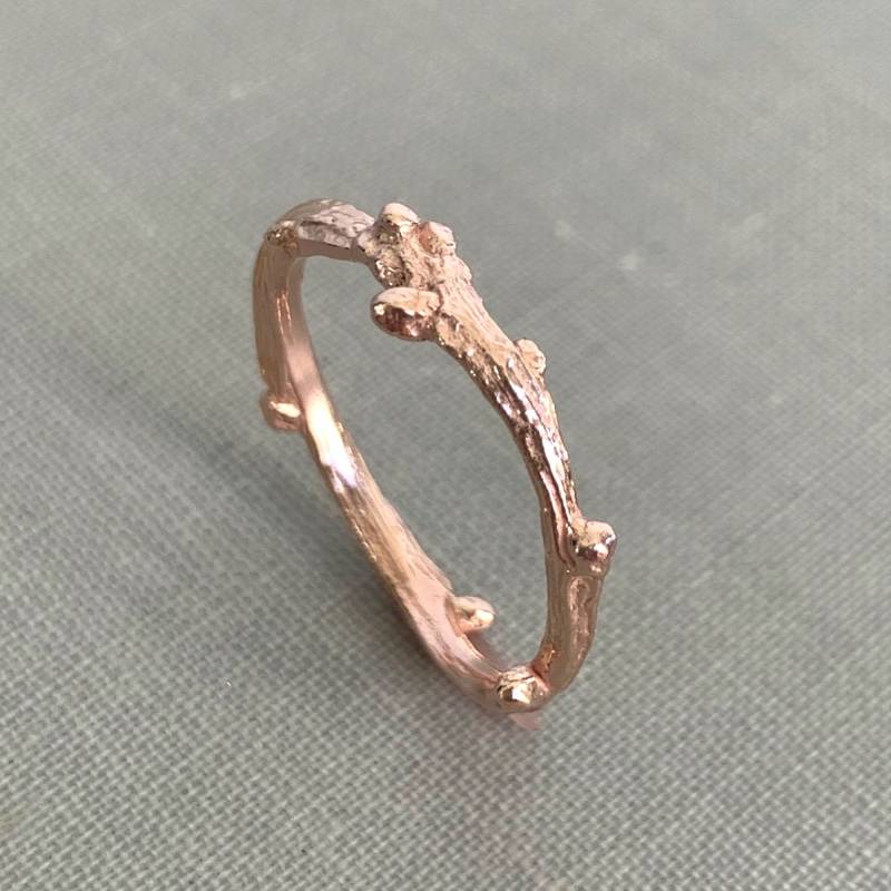 Südliche Live Eiche Zweig Ehering in 14K Rose Gold von esdesigns