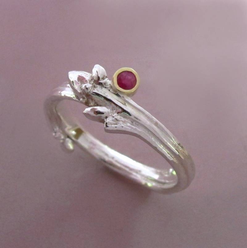 Zweig Verlobungsring, Sterling Silber 18K Gold Und Rubin von esdesigns