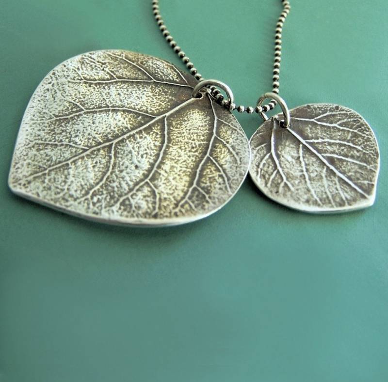 sterling Silber Mutter Und Kind Aspen Blatt Halskette von esdesigns