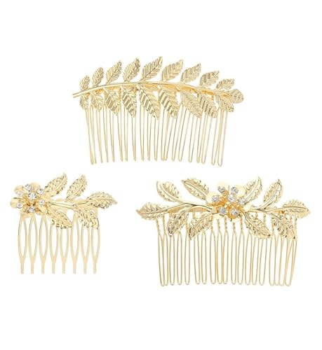 3 Stück Metall Haarschmuck Gold Strass Haarkämme Blatt Haar Seitenkämme Hochzeit Brautschmuck Haarspange Haarschmuck von esmen