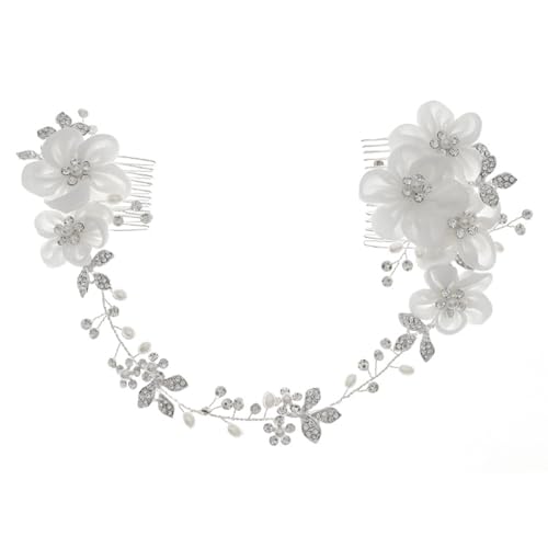 Faux Diamond Pearl Flower Leaf Haarkamm Braut Hochzeitskleid Haarkamm Simulation Blumenstoff Blumenkopfschmuck Haarschmuck von esmen